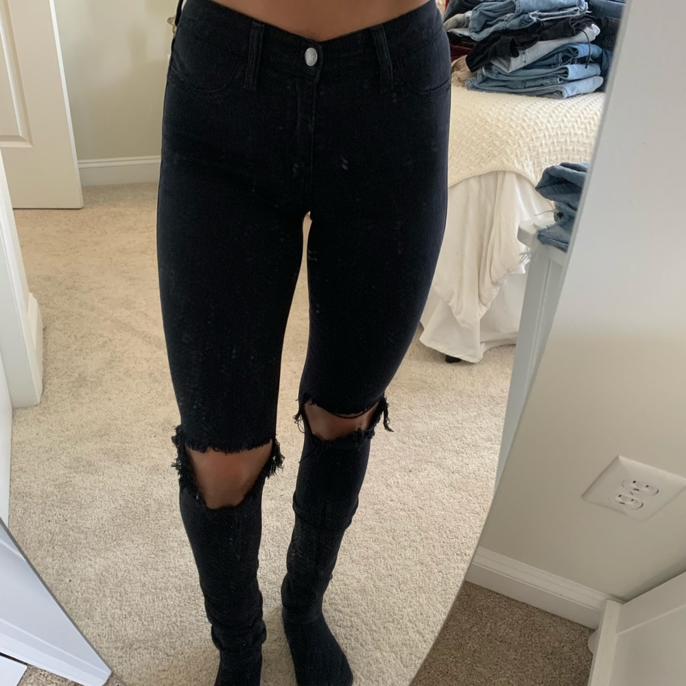 Vibrant Black Skinny Distressed Jeans